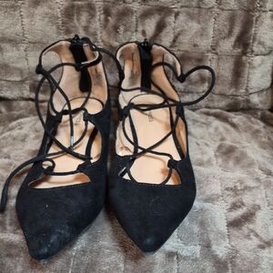 Express Black Pointed Lace-Up Flats